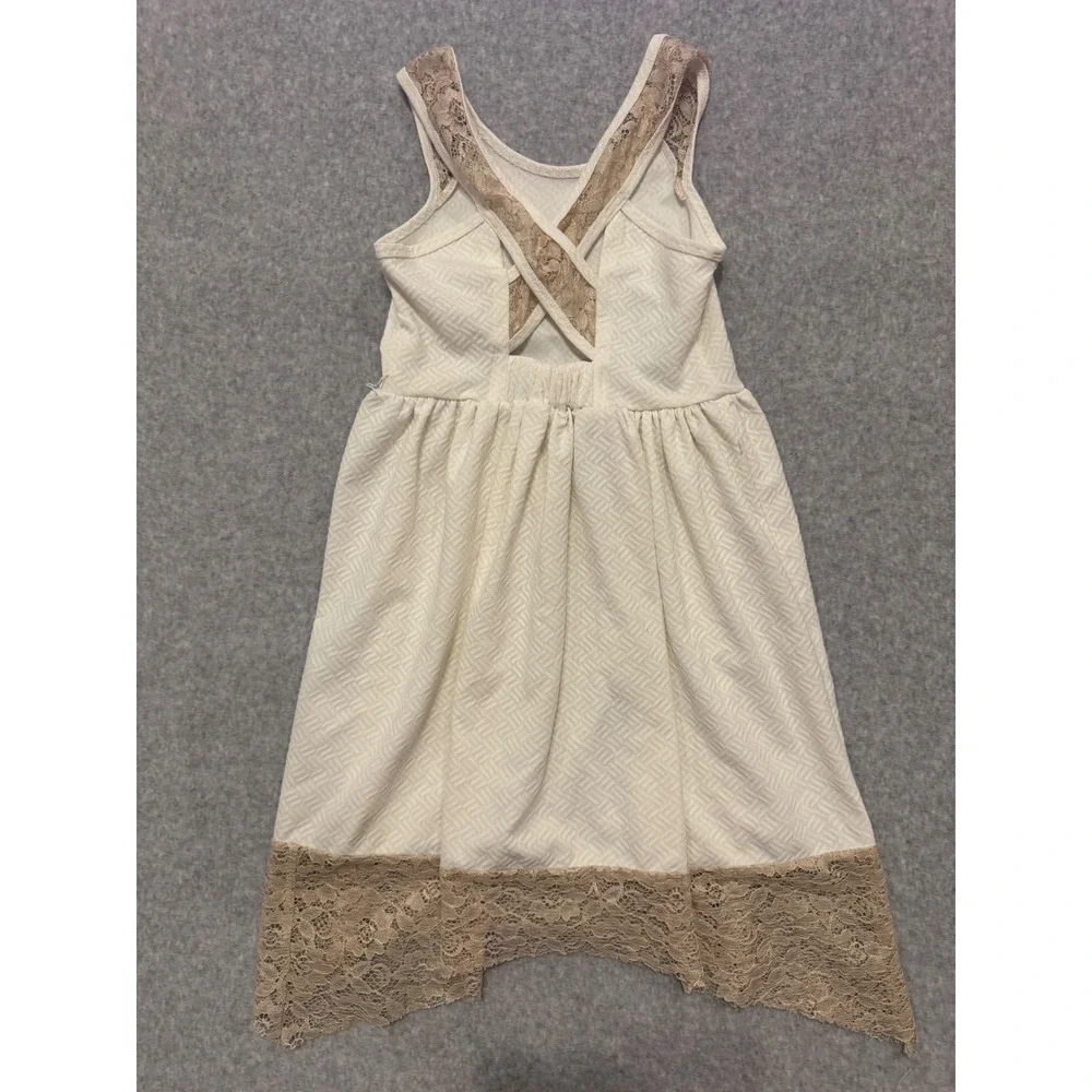 Bonnie Jean Girls Cream Textured Lace Trim Handkerchief Hem Dress Size 10